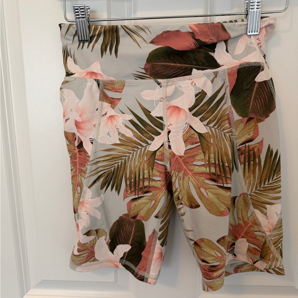 Tropical Print High-Waisted Bicycle Shorts